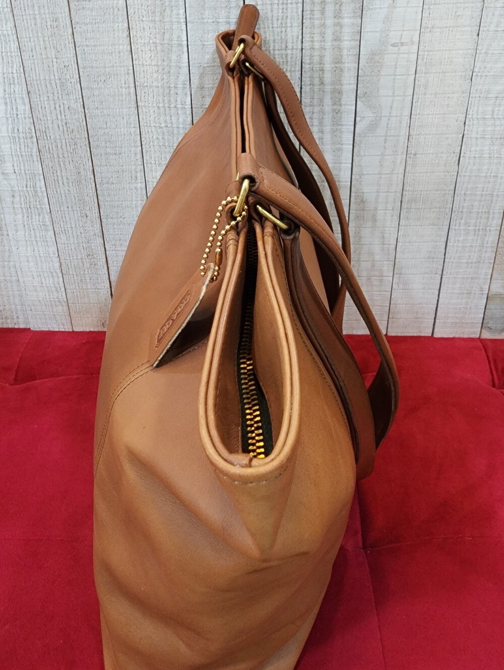 Vintage Coach 4065 Light Tote British Tan Glove Tanned Leather XL Zip Tote USA M - Picture 4 of 10